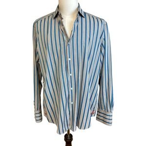 ROBERT GRAHAM Long Sleeve Button Down Striped Mens Shirt XL Silk Fold Back Cuffs